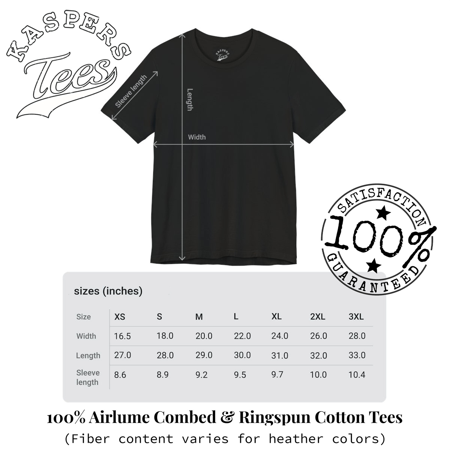 Image Based Size Chart - Text Readable Size Chart Located Under Description. - Kaspers Tees 