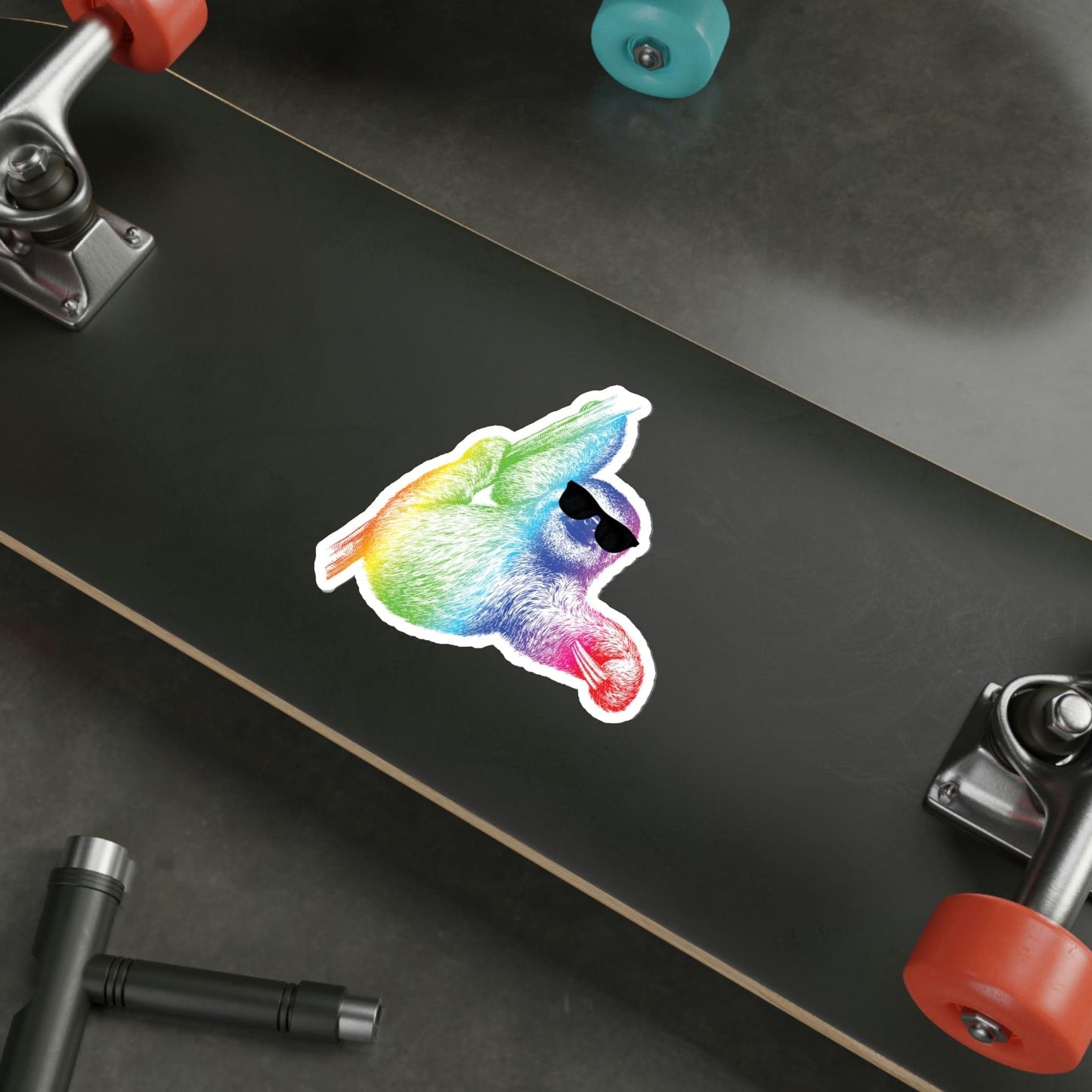 Rainbow Sloth With Sunglasses - 5" Sticker in the color: - Kaspers Tees