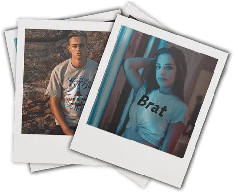 Poloids of a guy and a girl wearing our t-shirt designs.