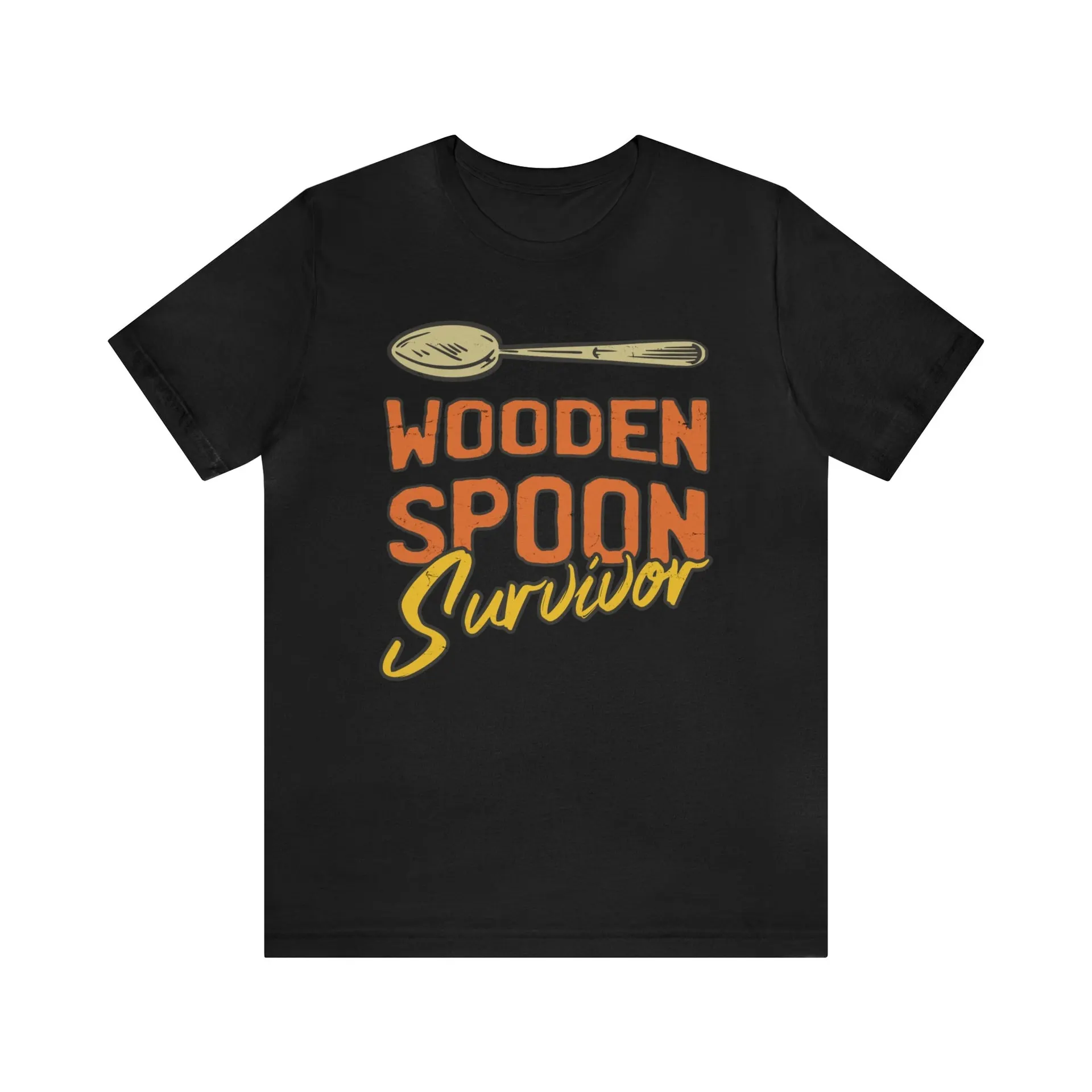 Wooden Spoon Survivor T-shirt in the color: Black - Kaspers CuriosiTees